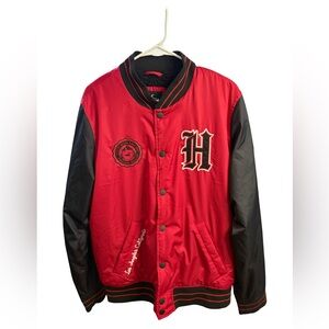 Hollister Red and Black Fleece Bomber Jacket Los Angeles,CA Sz L